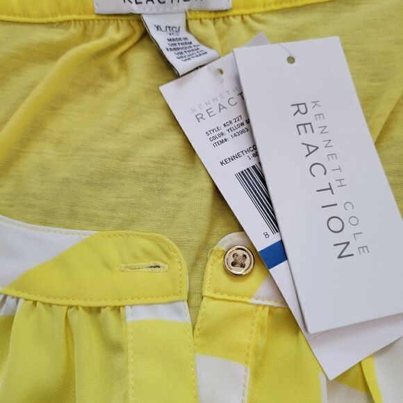 NWT KENNETH COLE REACTION YELLOW GEOMETRIC TANK WITH GOLD BUTTONS SZ.XL - Picture 3 of 5